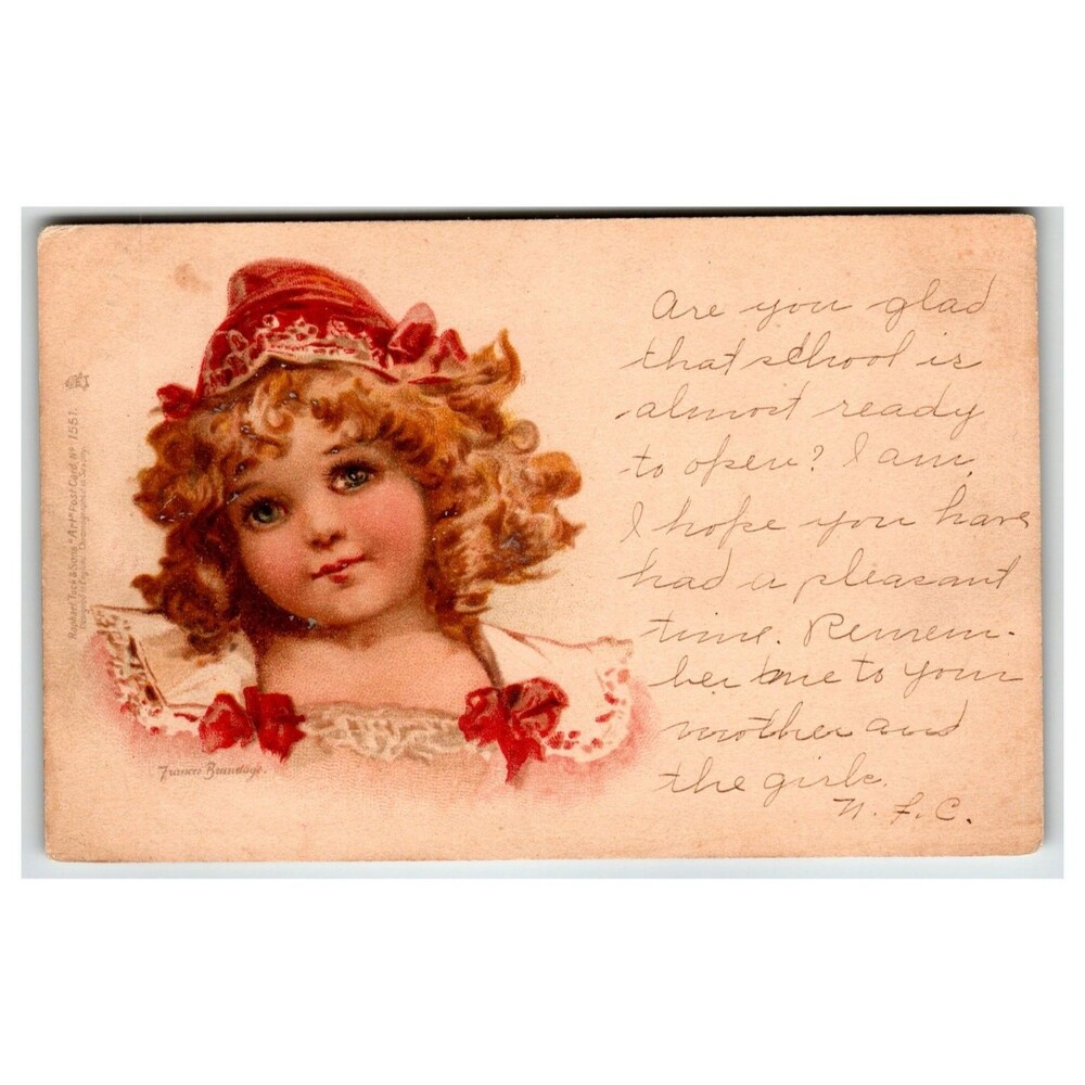 Raphael Tuck Girl Postcard Frances Brundage School Message 1907 Posted 1551 RARE
